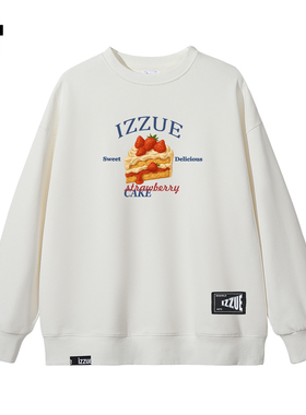 it izzue白色圆领卫衣男小众设计感蛋糕印花外套潮百搭无帽上衣4P