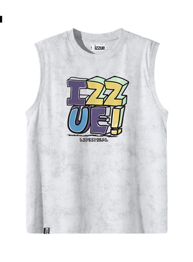 it izzue原创白色蜡染圆领背心男士夏运动健身透气无袖T恤3P