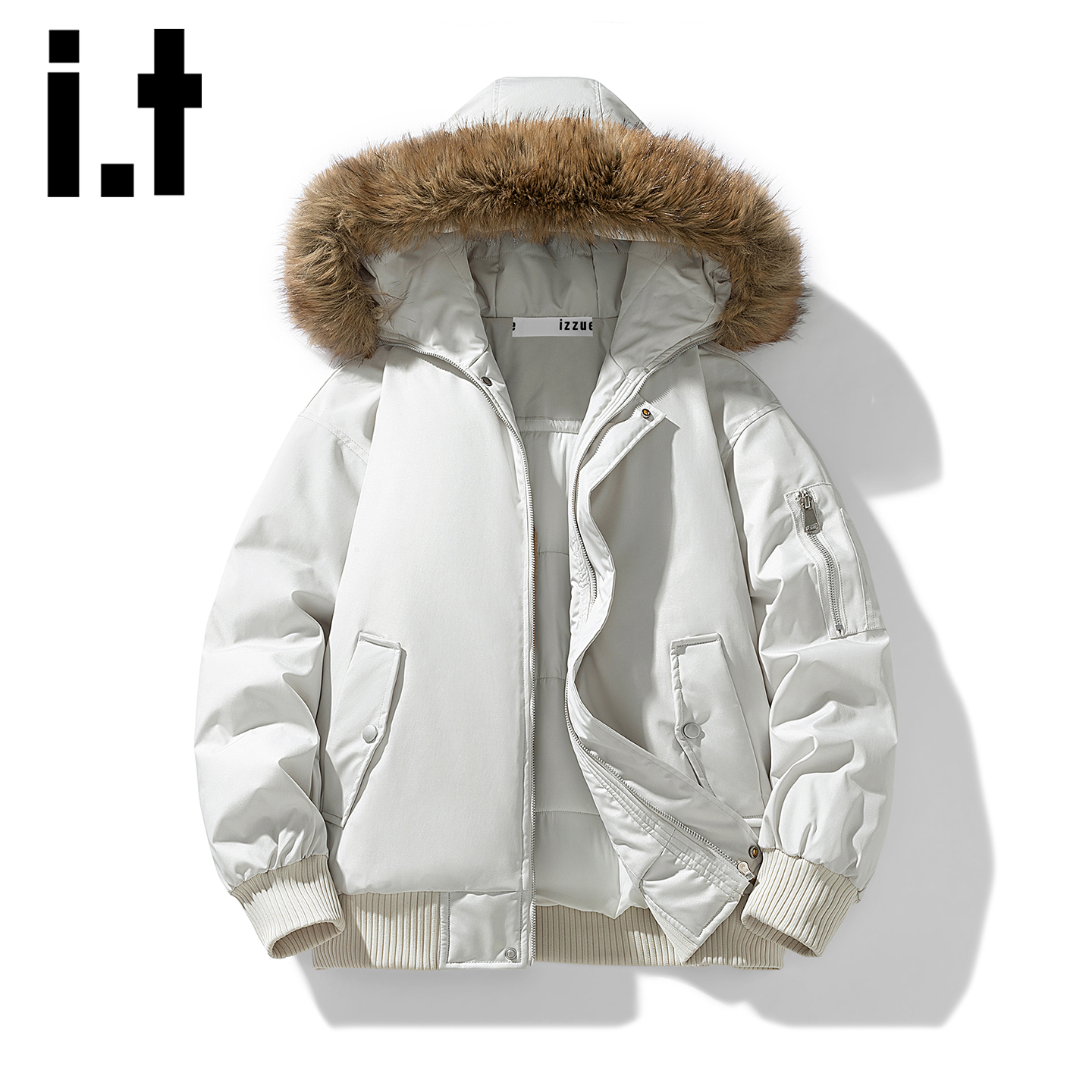 itizzue棉衣冬季新款毛领棉服男