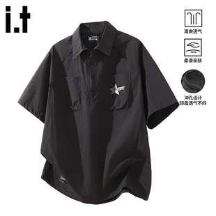 POLO衫 短袖 男士 2026年夏季 潮牌复古风衬衫 izzue原创翻领工装