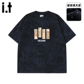 夏高级感宽松半袖 izzue原创满天星烫钻圆领短袖 T恤男士