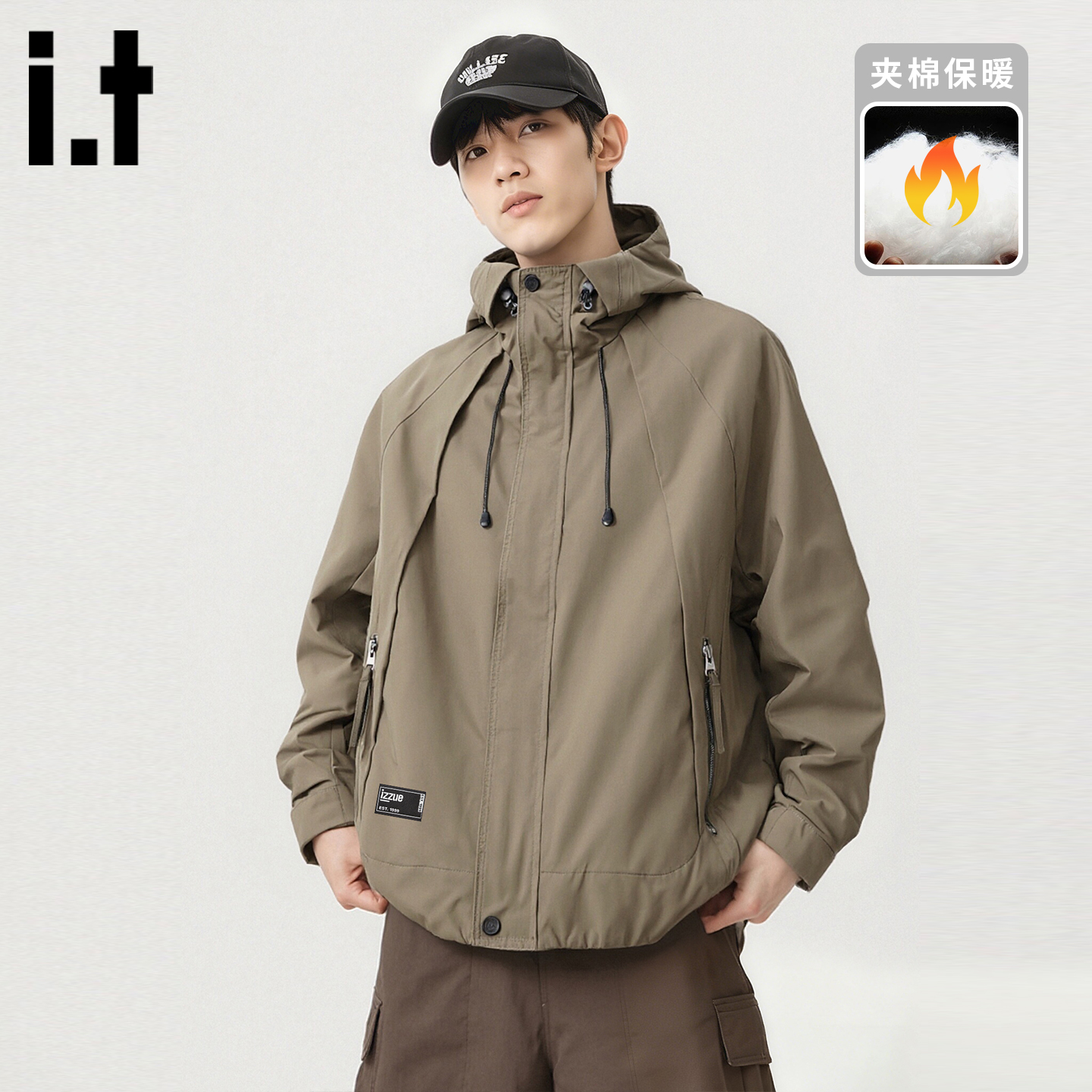 itizzue原创加厚连帽棉服夹克男
