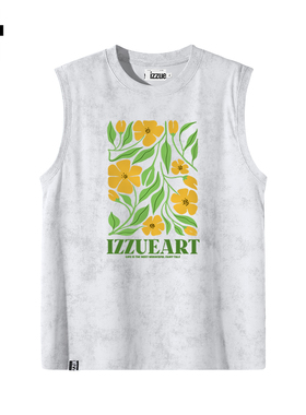 it izzue原创白色圆领蜡染无袖T恤背心男士夏宽松潮牌坎肩3P