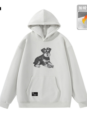 it izzue原创灰白色重磅加绒保暖卫衣男士秋冬宽松潮牌上衣3P