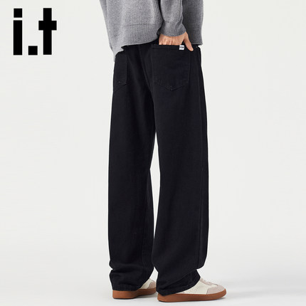 it izzue 重磅复古黑色牛仔裤男秋季美式潮流宽松直筒休闲长裤子Y
