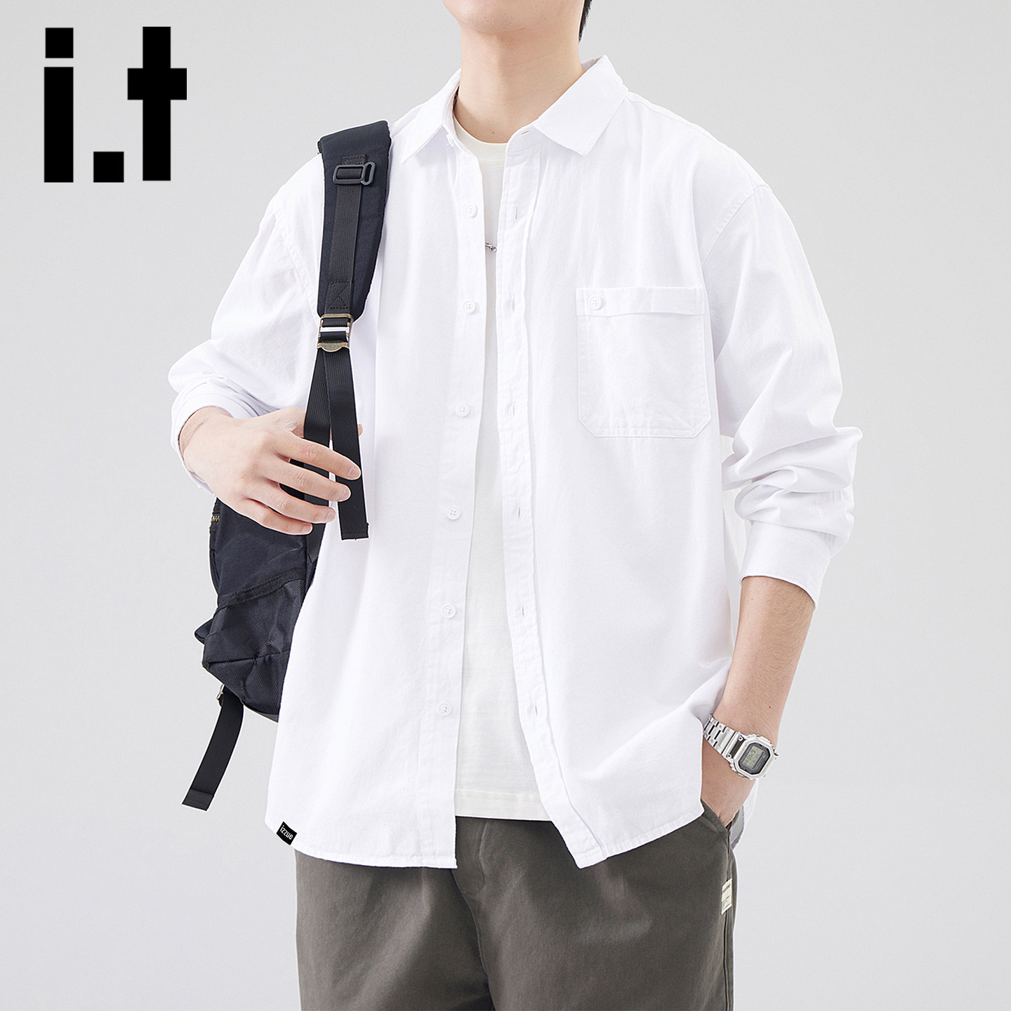 【优质纯棉】it izzue春夏季高级感翻领衬衫男士款美式简约衬衣Y