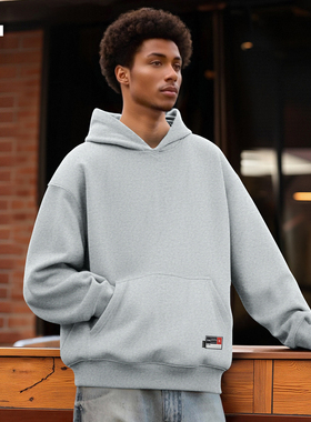 it izzue卫衣男款连帽秋季美式灰色cleanfit潮牌复古宽松连帽衫4P