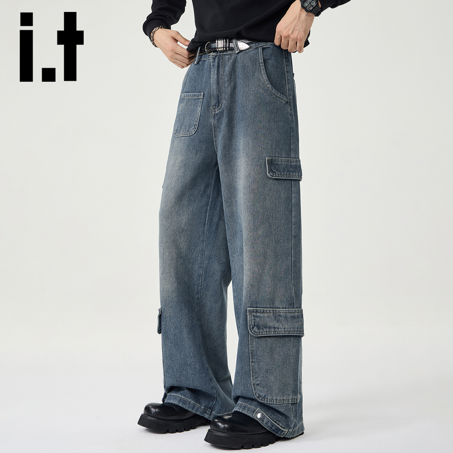 itizzue多口袋工装牛仔裤男美式
