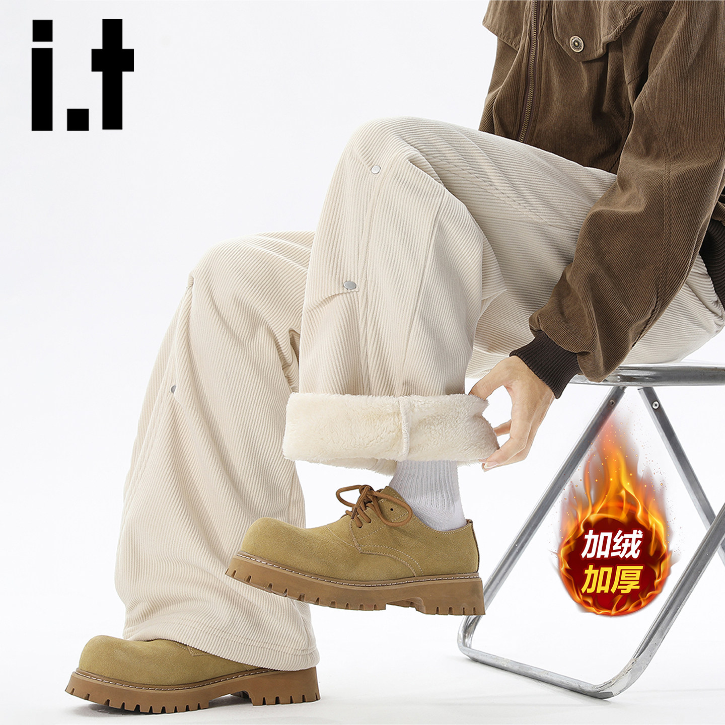 itizzue秋冬复古灯芯绒加绒卫裤