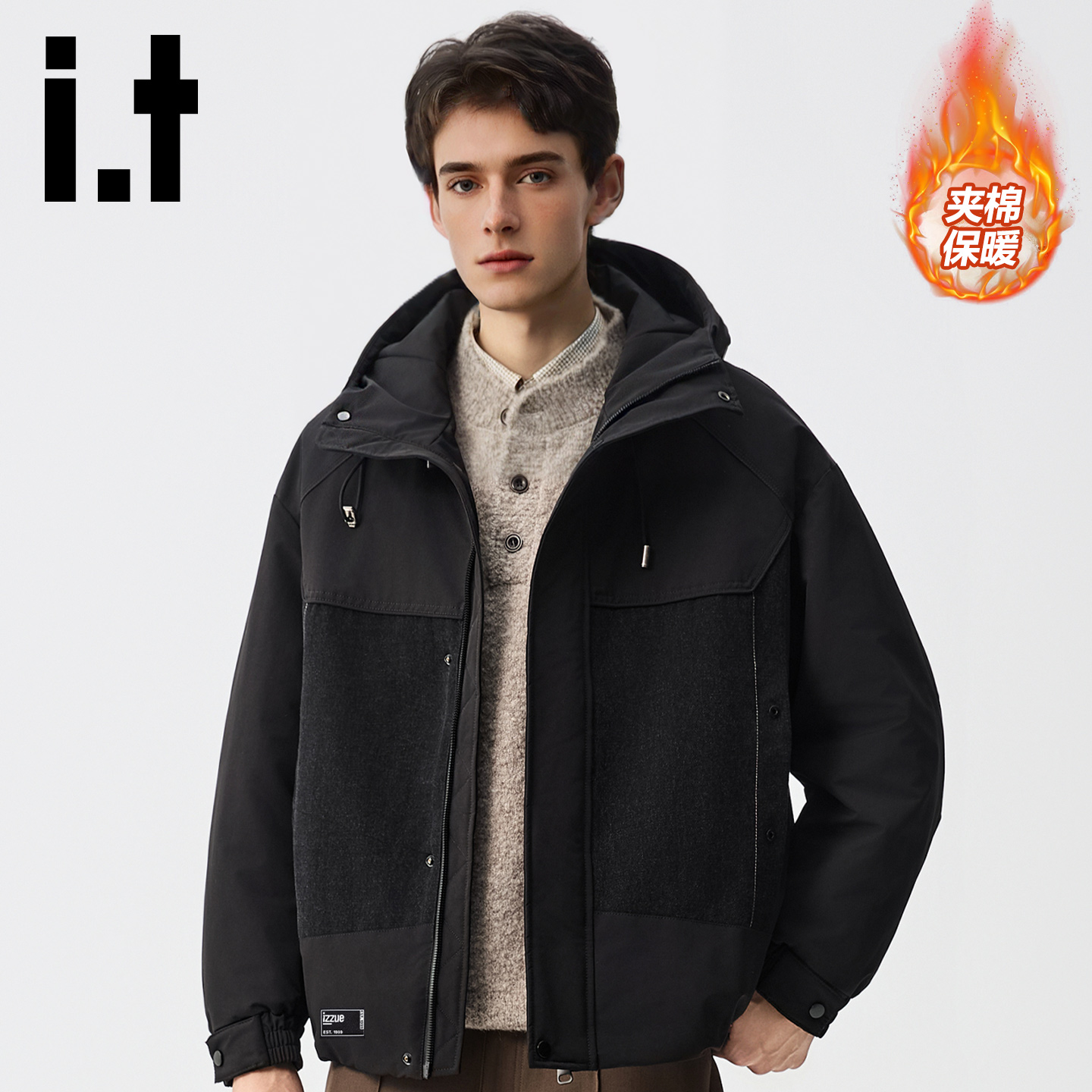 it棉服男拼接设计厚款外套