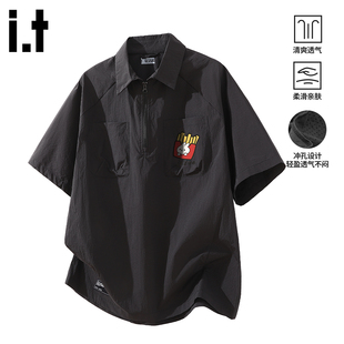 POLO衫 短袖 男士 2026年夏季 潮牌半拉链衬衫 izzue原创翻领工装