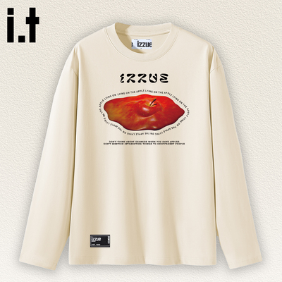 itizzue长袖T恤男女宽松纯棉秋季2025新款打底衫躺苹印花上衣女4P