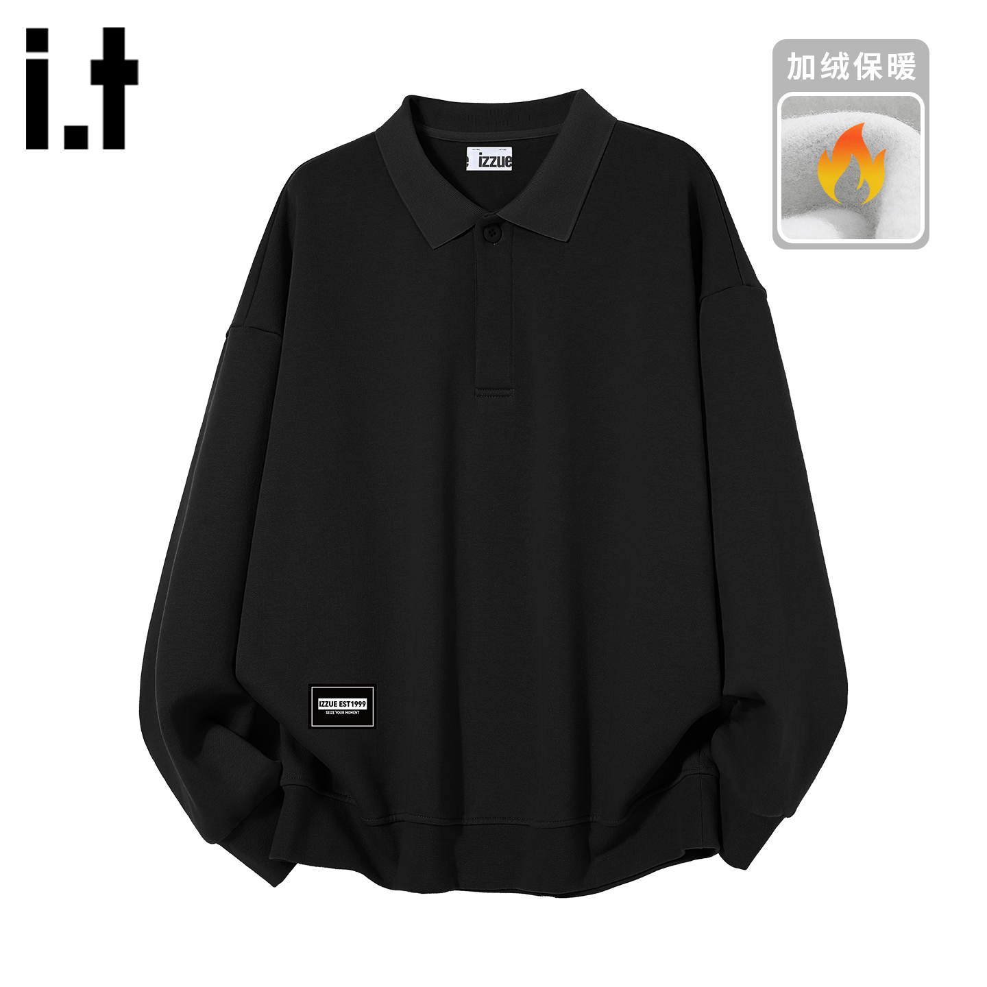 itizzue抓毛polo领加绒男士卫衣