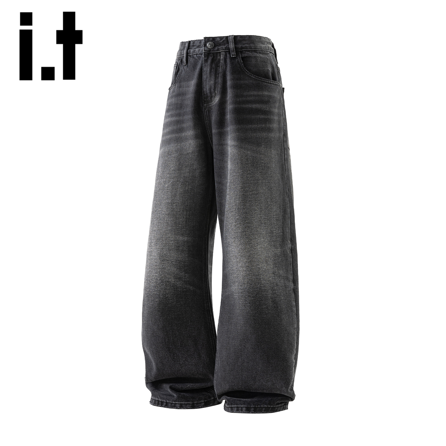 itizzue美式复古水洗黑色牛仔裤