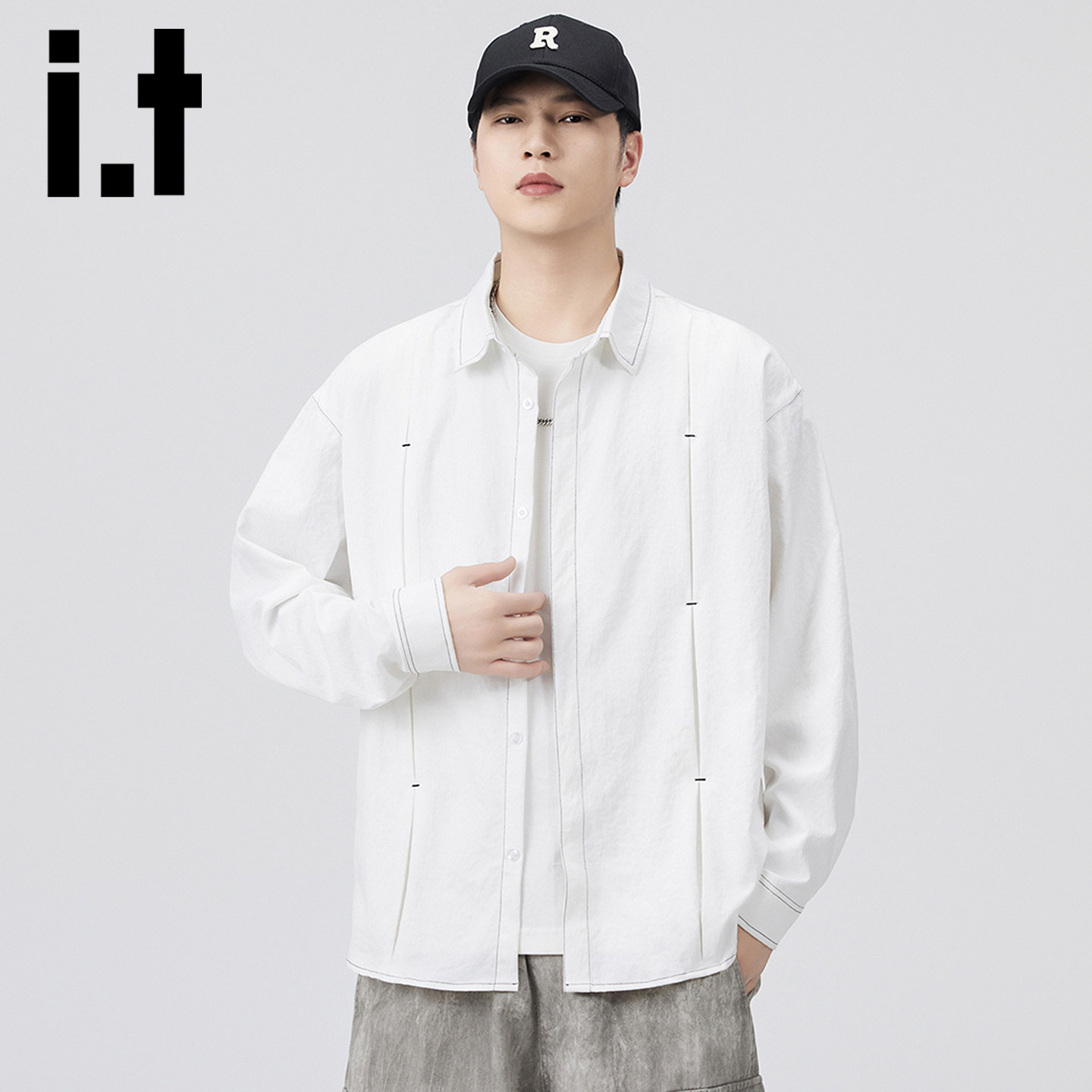 it izzue潮牌设计感简约长袖衬衫男士2026春季翻领情侣衬衣外套Y,男装,衬衫,淘宝优惠券,粉丝福利购,淘宝优惠卷