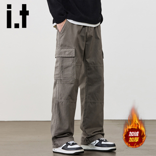 加绒加厚直筒秋冬户外机能休闲裤 男士 裤 izzue纯棉多口袋工装