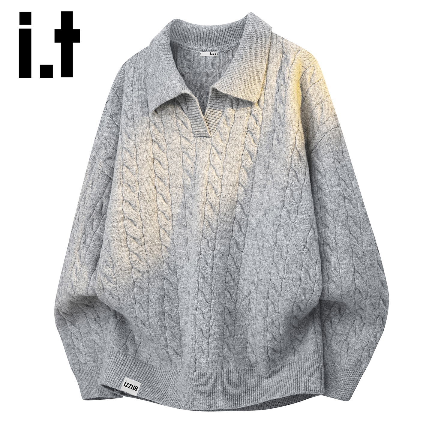 复古慵懒风针织麻花polo衫毛衣男