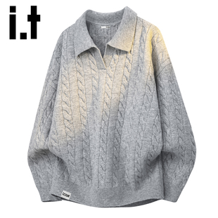 复古慵懒风针织麻花polo衫 韩系老钱风毛线衣秋季 毛衣男Y izzue