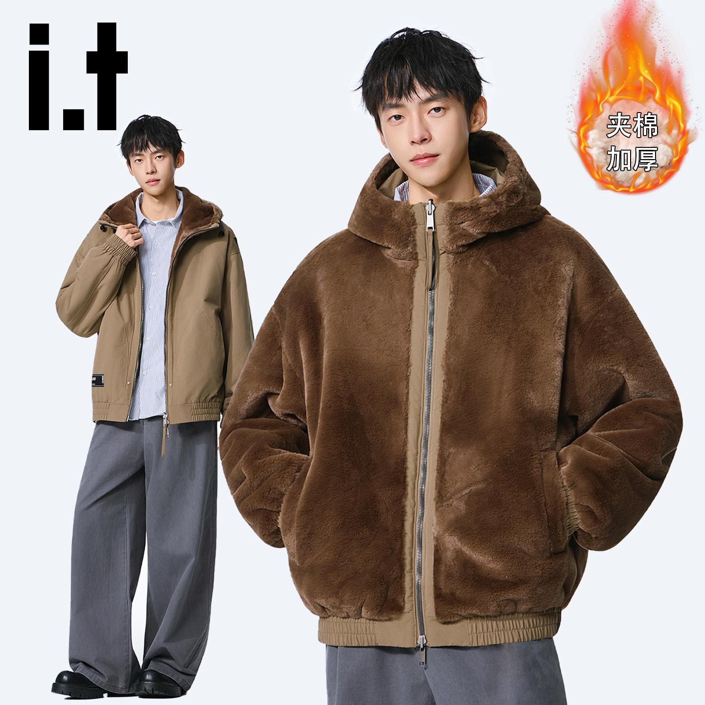 it厚款外套男高级感连帽防寒服