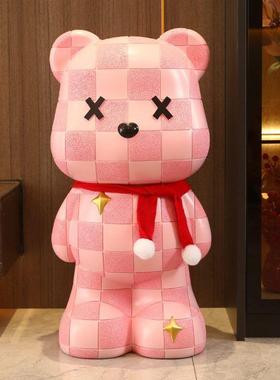创意现代格子熊暴力熊存钱罐客厅玄关落地多功能摆件创意装饰品