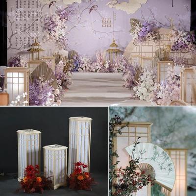 路引柱道具灯现婚礼宫原木方背景布置装饰婚庆中式舞台场新款摆件