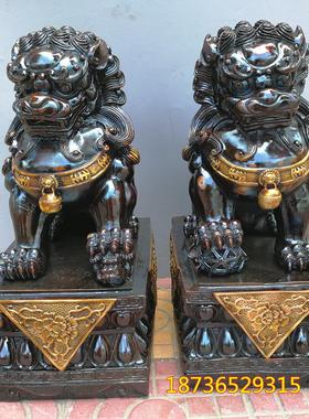 大号纯铜狮子宫门狮 镇宅狮王黄铜对狮 风水铜器招财工艺品摆件