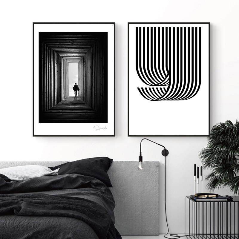 现代风格装饰画卧室床头挂画客厅极简约英文线条艺术墙画摆件壁画