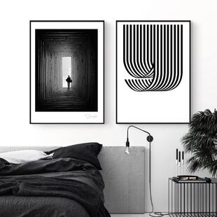 现代风格装饰画卧室床头挂画客厅极简约英文线条艺术墙画摆件壁画