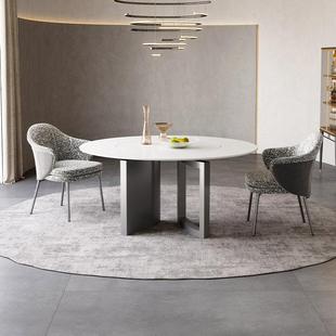 德利丰岩板餐桌圆桌内嵌转盘意大利芬迪设计餐厅意式 轻奢圆形餐桌