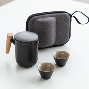 原源一壶二杯旅行茶具陶瓷便携随身户外泡茶壶粗陶功夫茶具快客杯