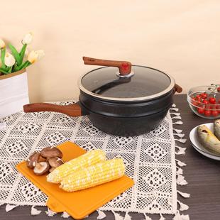 麦饭石家用不粘多功能双用微压炒锅蒸煮焖一体锅电磁炉燃气灶通用