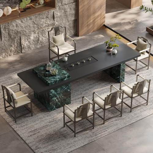 泡茶桌岩板茶台茶桌轻奢现代高级感办公室客厅茶桌椅组合一桌五椅