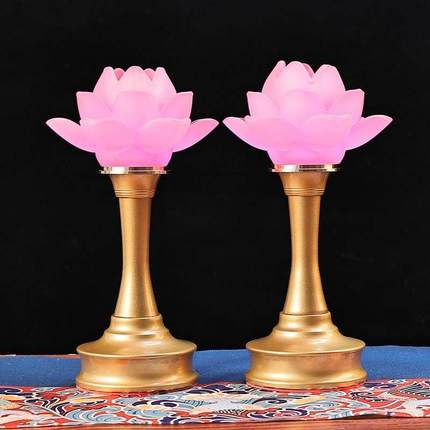 粉色琉璃莲花灯led七彩可控变光家用佛灯佛前仙家佛堂8寸10寸12寸