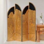 现代中式 风格 屏风折叠移动雕刻山水仙鹤漆画屏风隔断遮挡隔板折屏