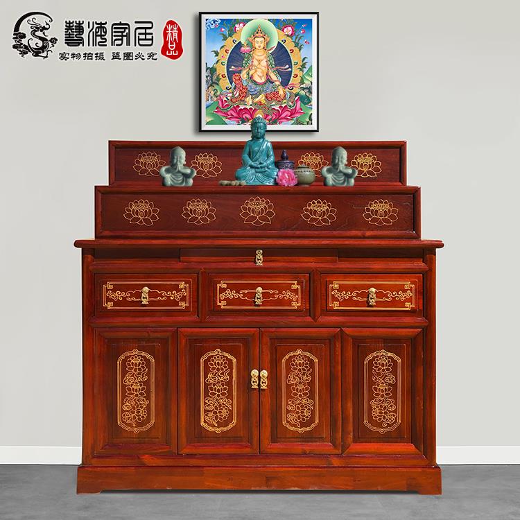 藏式佛龛立柜供台家用实木描金大供桌三层带门佛柜密宗佛台供奉桌