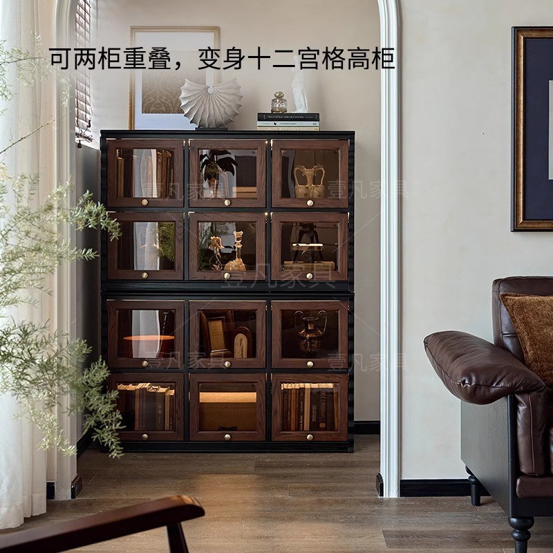 法式中古风客厅实木电视机柜模块化组合展示柜复古落地柜