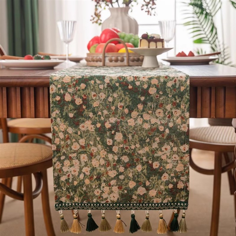 法式田园风桌旗轻奢高端流苏长条餐桌布斗柜盖布茶桌氛围布置垫布