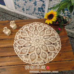 60cm 手工钩针花蕾丝小圆桌布 田园镂空编织装 饰垫 米白色50