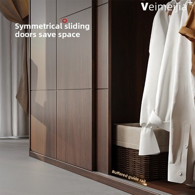 覆古实木胡桃色橡木推拉门衣柜新衣柜推拉门大储物柜卧室