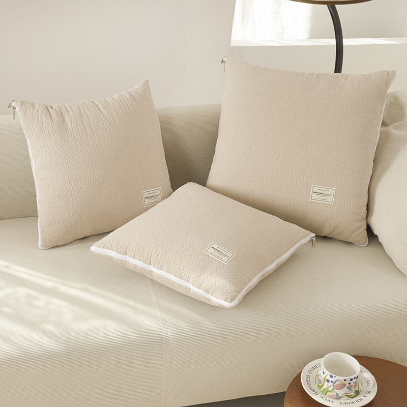 全棉简约纯色抱枕被子两用二合一折叠汽车载靠枕办公室午休毯空调