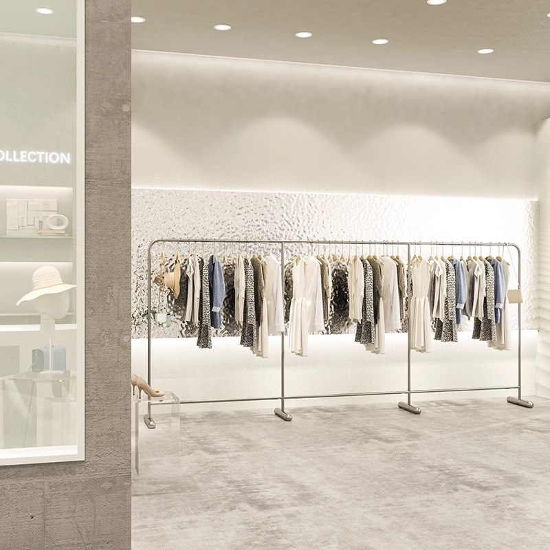 服装店展示架不锈钢简约落地式中岛挂衣架货架单杠侧挂男女童装店