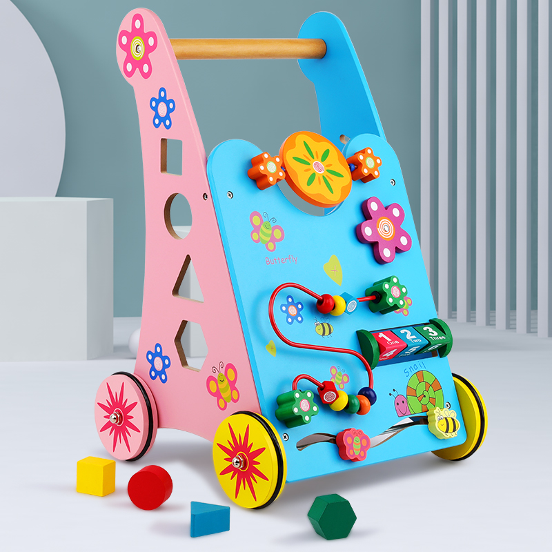 婴儿幼儿童木制手推车学步车玩具6-18个月宝宝学走路防侧翻助步车