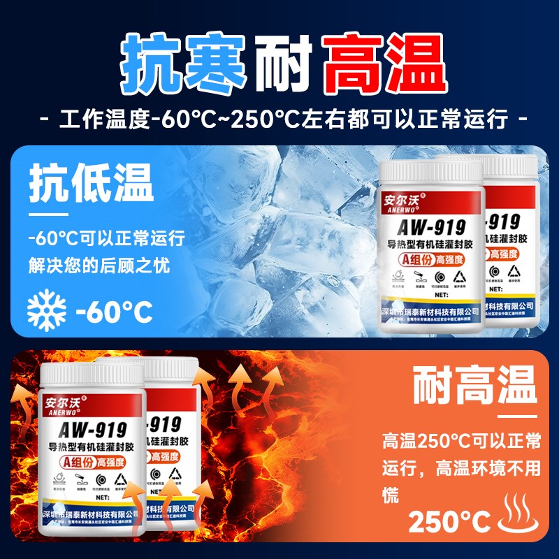 高导热有机硅灌封胶LED灯模块光伏接线盒电线电缆接头电池电源电