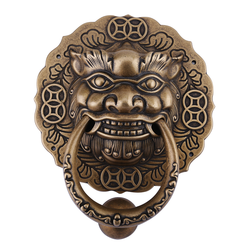中式大门仿古拉手狮子头虎头兽头门环黄铜拉手纯铜老式木门铜拉手
