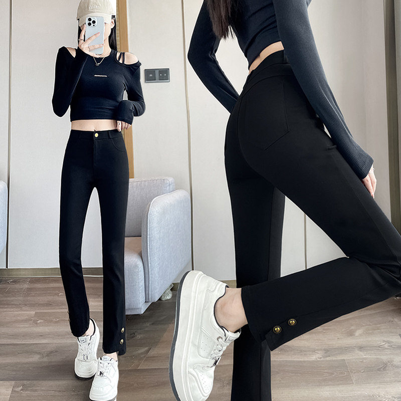 女裤新款2024爆款烟管裤直筒小个子窄板直筒裤女T夏弹力小黑裤薄
