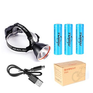 V64黄光强光头灯超亮头戴式可充电远射灯矿灯夜钓照明白光头灯