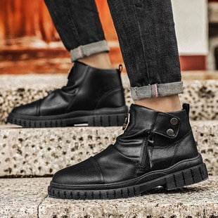 马丁靴男鞋夏季高帮英伦风机车黑色皮靴高级感工装鞋厚底作战靴子