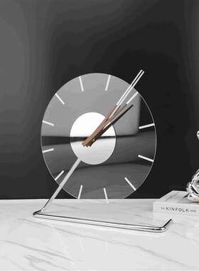 现代简约大理石金属时钟台钟桌面摆件书房客厅卧室样板房家居饰品