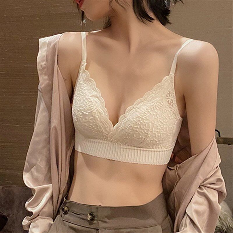 内衣女夏季薄款小胸聚拢防下垂无钢圈蕾丝bra调整V型平胸专用文胸