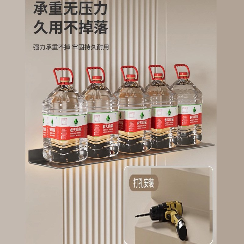 现代简约枪灰不锈钢置物架板客厅墙上发光装饰铁艺壁挂式一字搁板